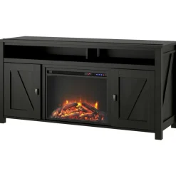 Farmington - TV-meubel elektrische open haard zwart spaanplaat