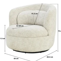 Fauteuil Crème Stof/Staal - Draaibaar - 85x84x76cm - Britt
