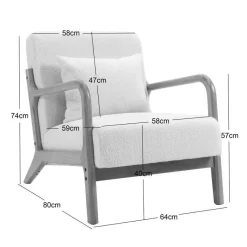 Fauteuil van massief hout en beige stof