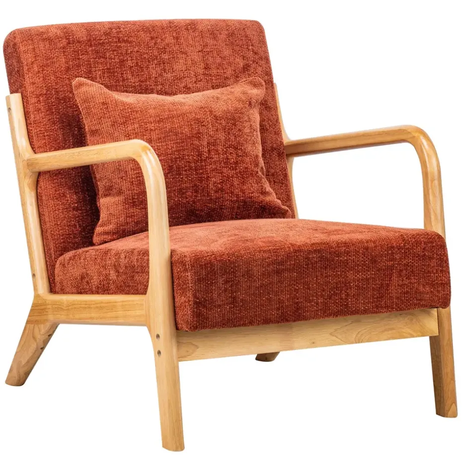 Fauteuil van massief hout en terracotta stof