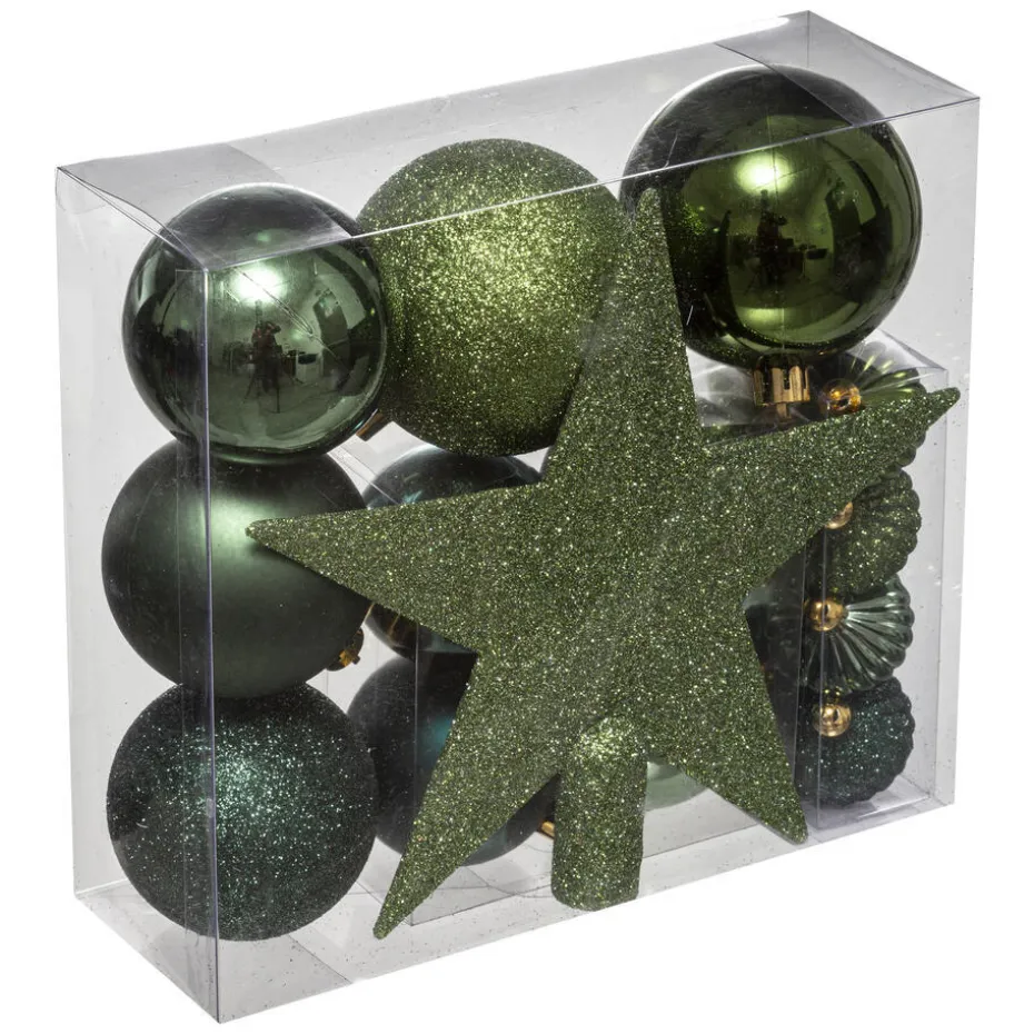 Feeric Christmas Kerstballen - 17x st - incl. ster piek - groen