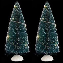 Feeric Christmas Kerstdorp mini boompjes - 2x - 15 cm - verlicht