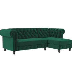Felix - 3-zits hoekslaapbank in groen fluweel