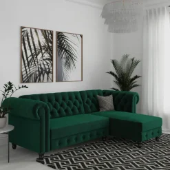 Felix - 3-zits hoekslaapbank in groen fluweel