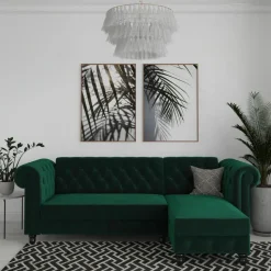 Felix - 3-zits hoekslaapbank in groen fluweel