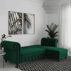 Felix - 3-zits hoekslaapbank in groen fluweel