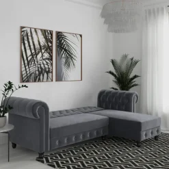 Felix - 3-zits hoekslaapbank in antraciet fluweel