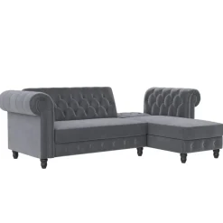 Felix - 3-zits hoekslaapbank in antraciet fluweel