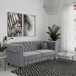 Felix - 3-zits slaapbank in lichtgrijs fluweel