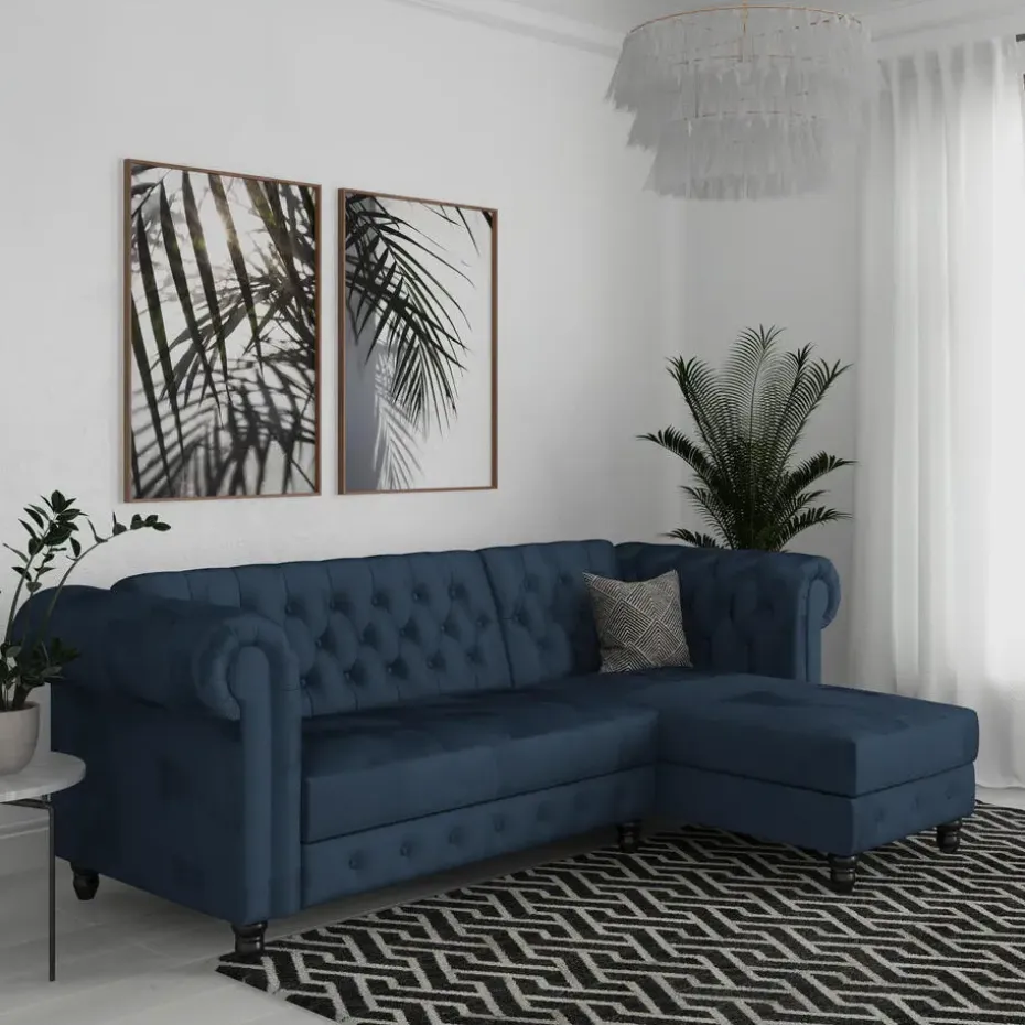 Felix - 3-zits slaapbank in blauw fluweel