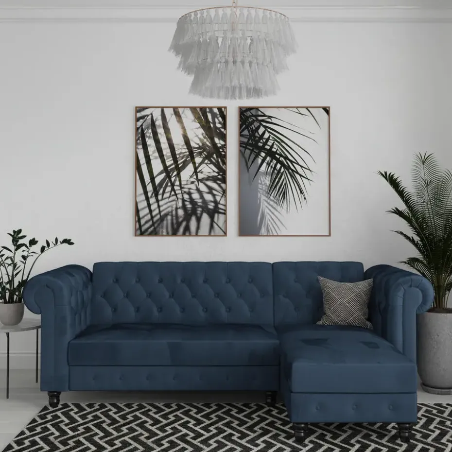 Felix - 3-zits slaapbank in blauw fluweel