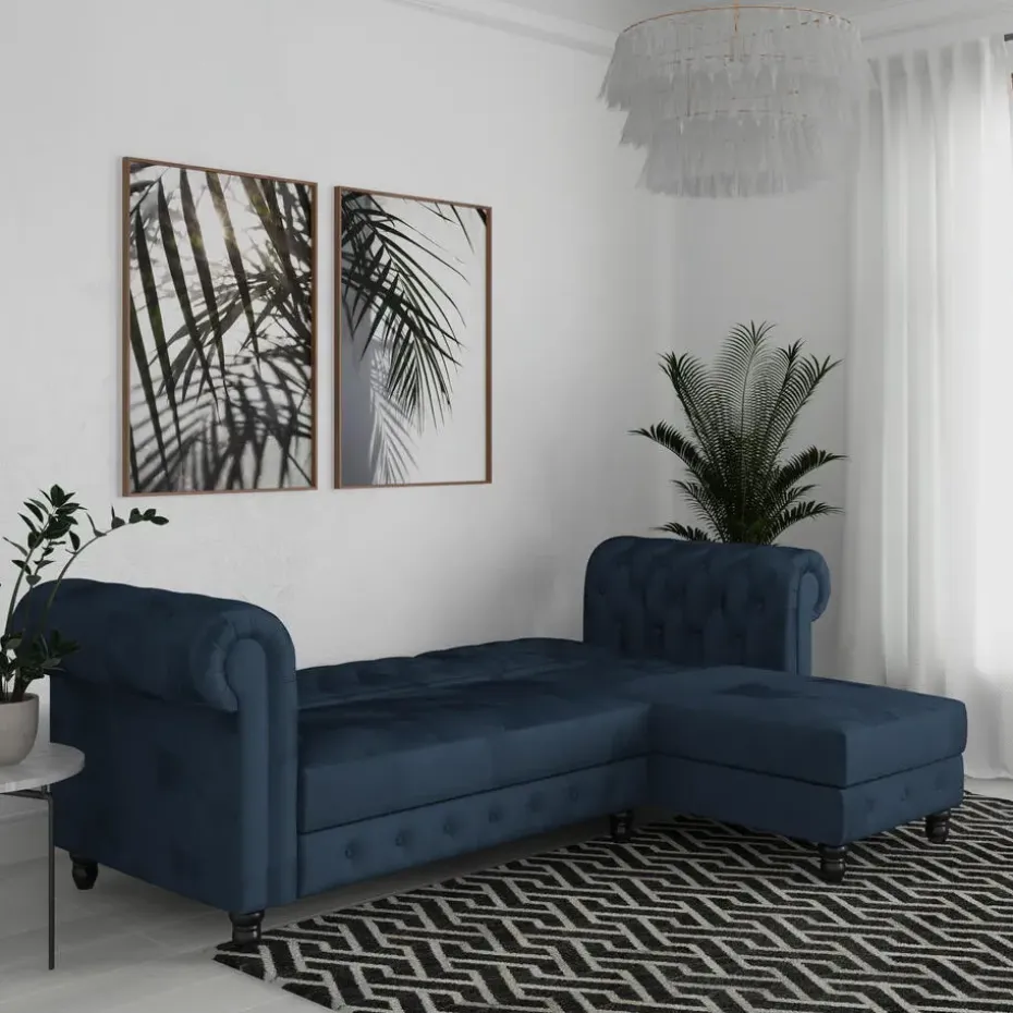 Felix - 3-zits slaapbank in blauw fluweel