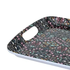 5Five Design dienblad van melamine - 39 x 26 cm - flowers print antraciet