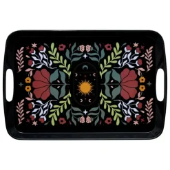 5Five Design dienblad van melamine - 39 x 26 cm - flowers print zwart