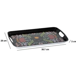 5Five Design dienblad van melamine - 39 x 26 cm - flowers print zwart