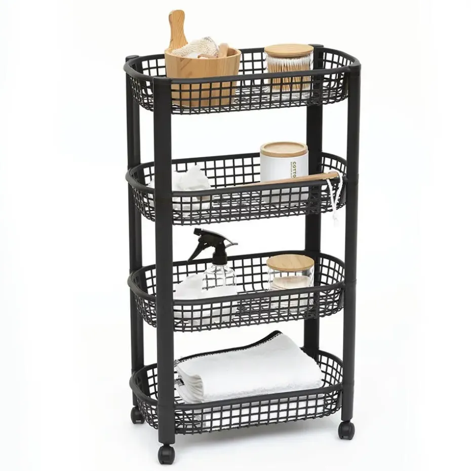 5Five Keuken/badkamer trolley 4 laags - 46 x 25 x 79 cm - zwart