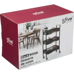 5Five Keukentrolley/kast - zwart - metaal/hout - 75 x 46 x 29 cm - 3 niveaus - B