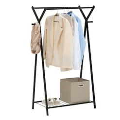 5Five Kledingrek met dubbele stang - rvs - zwart - 98x42x145 cm