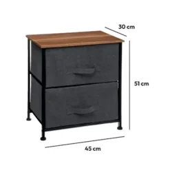 5Five Opbergkast - 2x mand - 42x30x51cm - hout/stof donkergrijs