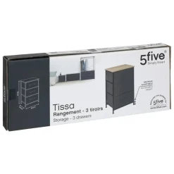 5Five Opbergkast - 3x mand - 43x30x73cm - hout/stof donkergrijs