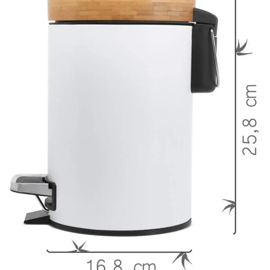 5Five Pedaalemmer - wit - metaal - 3 L - 25 cm - prullenbak