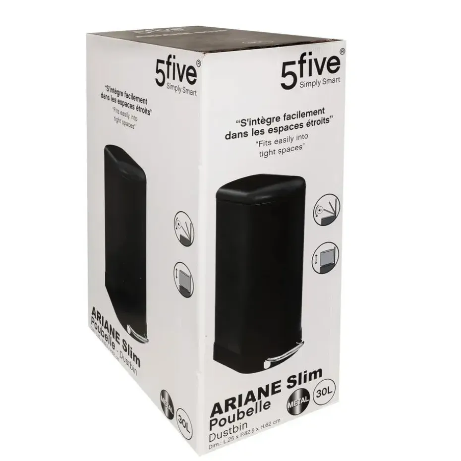 5Five Prullenbak/pedaalemmer Ariane - zwart - rvs metaal - 30L