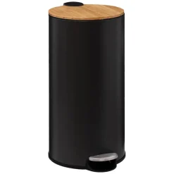 5Five Prullenbak/pedaalemmer Bamboe - zwart - 30L - 38 x 29 x 60 cm