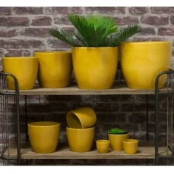 Floran Bloempot schaal - glanzend - geel - keramiek - kamerplant