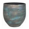 Floran Plantenpot - blauw / goud - keramiek - 14 cm