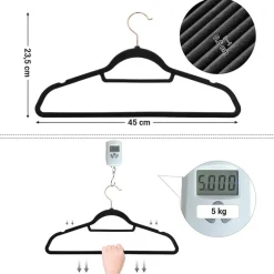 Fluwelen Kleerhanger, 50 stuks, Anti-slip, 45 cm lang, Zwart en Rosé Goud