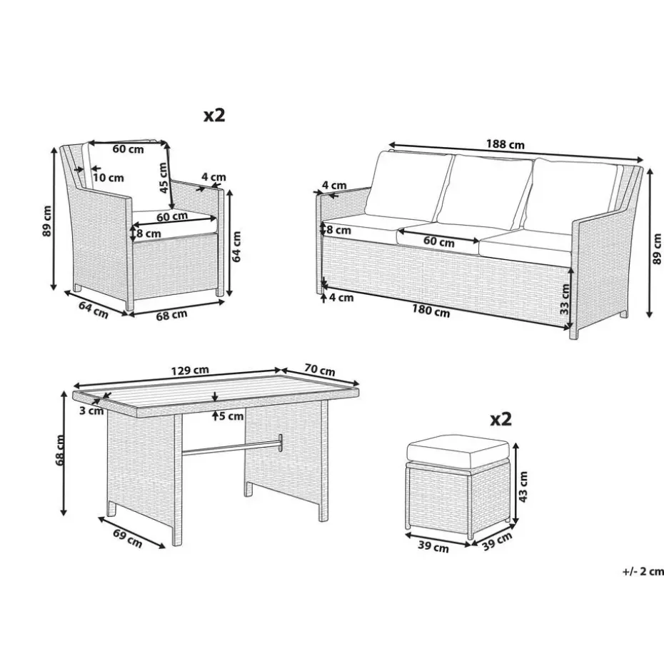 FONTI - Loungeset voor 5 - Natuurlijk - PE rotan