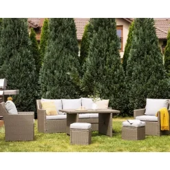 FONTI - Loungeset voor 5 - Natuurlijk - PE rotan