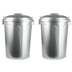 Forte Plastics Afvalbak - zilverkleurig - afvalemmer met deksel - 70l