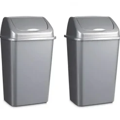 Forte Plastics Prullenbak - zilver - vuilnisbak met deksel - 15 l