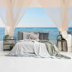 Fotobehang Balkon met zeezicht - 260 x 384cm - Blauw