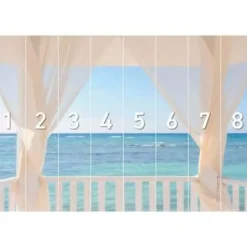 Fotobehang Balkon met zeezicht - 260 x 384cm - Blauw