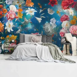 Fotobehang Bloemenwereld - 260 x 384cm - Blauw