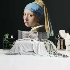 Fotobehang Vermeer Meisje met de parel - 260 x 384cm - Zwart