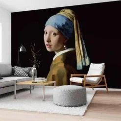 Fotobehang Vermeer Meisje met de parel - 260 x 384cm - Zwart