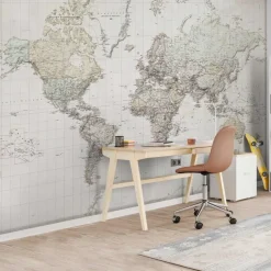 Fotobehang Wereldkaart - vintage Nederlandstalig - 260 x 384cm
