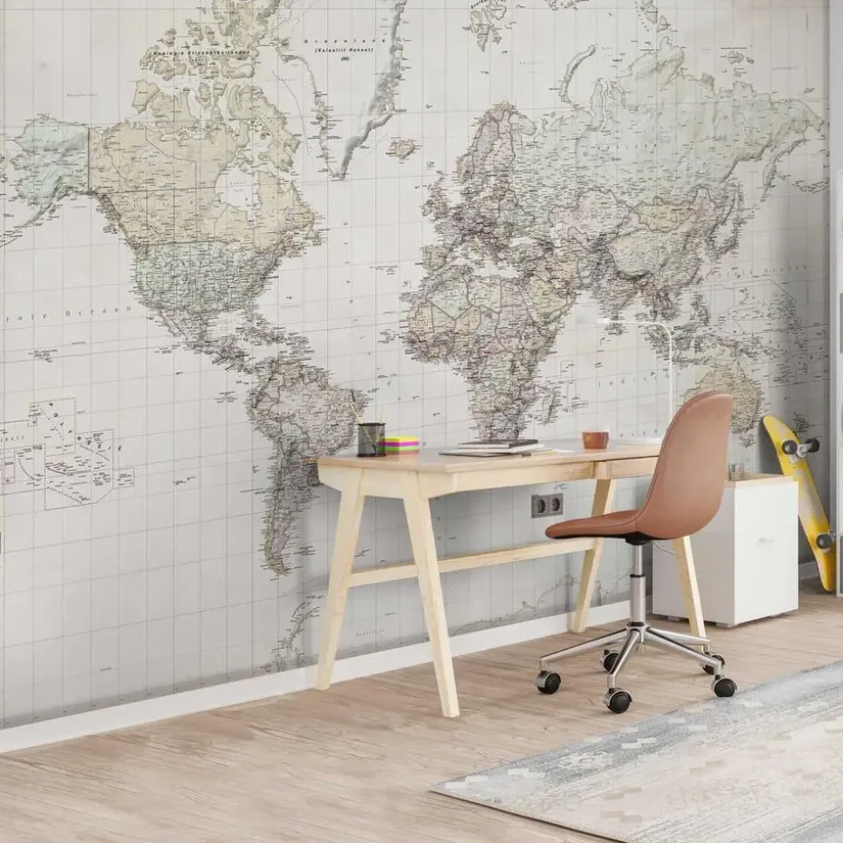 Fotobehang Wereldkaart - vintage Nederlandstalig - 260 x 384cm