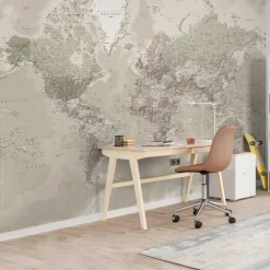 Fotobehang Wereldkaart Natuurtint - 260 x 384cm - Beige