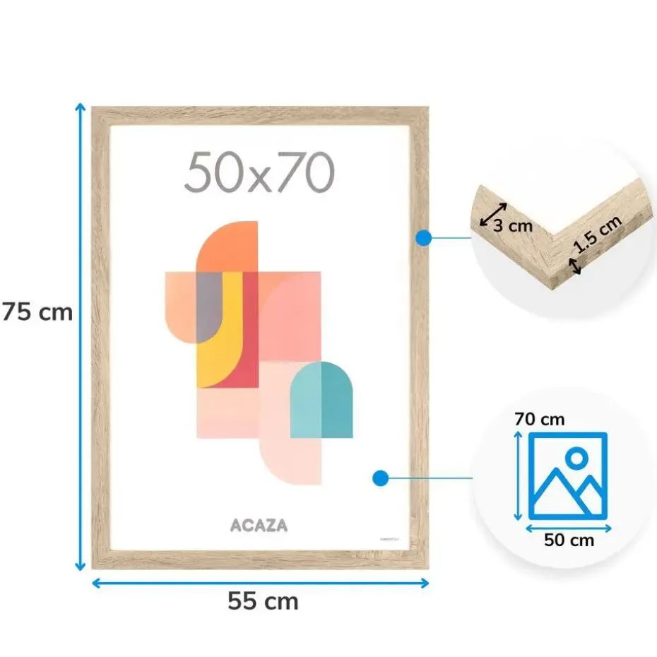 Fotokader - Fotolijst - 50x70 cm - MDF hout - Lichte Eik