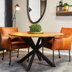 Furndea Brixon eettafel industrieel rond mangohout 77xØ140 cm