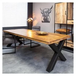 Furndea Morada eettafel industrieel rechthoek X poot mangohout - 76x100x200 cm