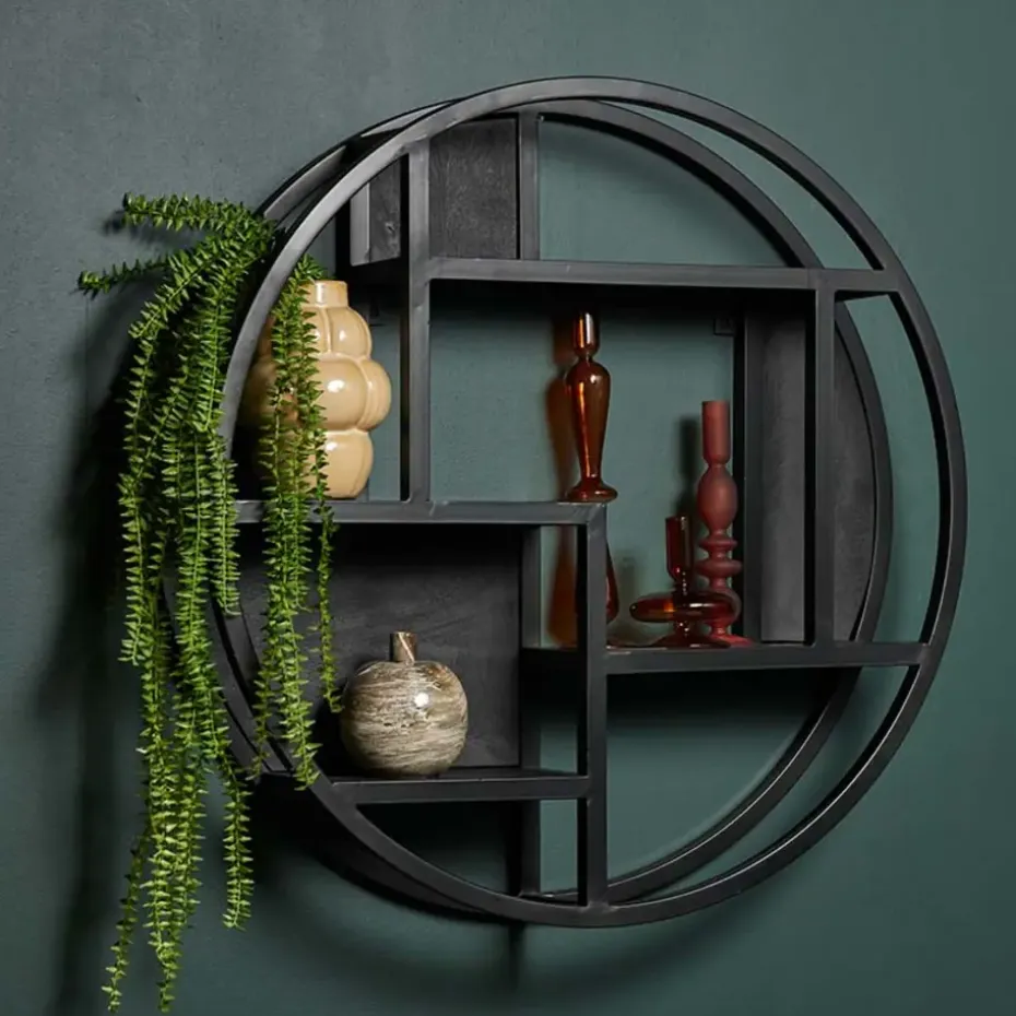 Furndea Orianna wandrek industrieel rond zwart - 16x75⌀cm