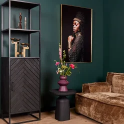 Furndea Scandi boekenkast industrieel visgraat zwart 1- deur - 45x55x200 cm