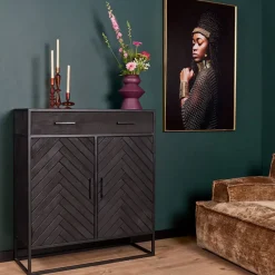 Furndea Wandkast Scandi visgraat zwart - 40x100x115 cm