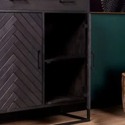 Furndea Wandkast Scandi visgraat zwart - 40x100x115 cm