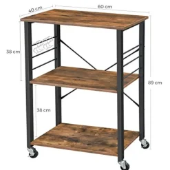 Furnihaus Keukentrolley - op wieltjes - 2 legplanken - vintage bruin - 60cm